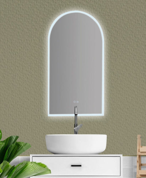 Cooper Arched Frontlit LED Bathroom Mirror Matte White