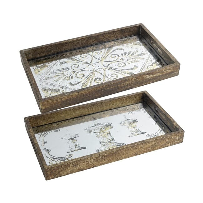 Rosa Antiqued Mirror Rectangular Trays Set of 2