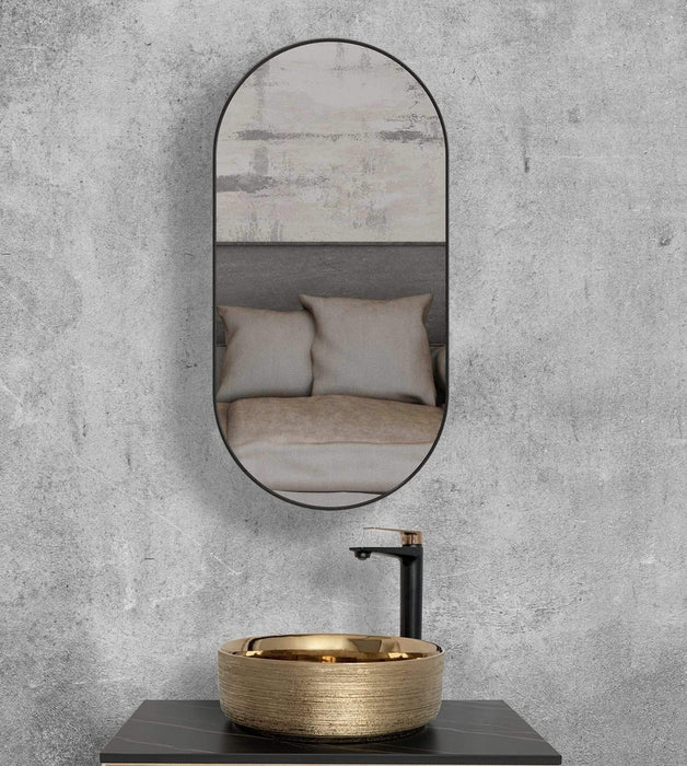 Catalina Black Oval Wall Mirror Small 45cm x 3cm x 90cm - SHINE MIRRORS AUSTRALIA