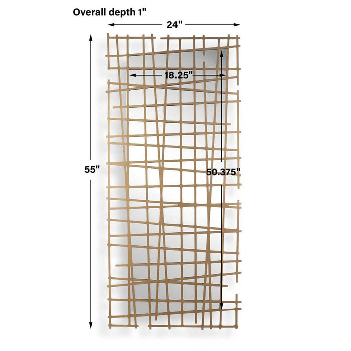 Golden Intersection Antique Gold Grid Wall Mirror