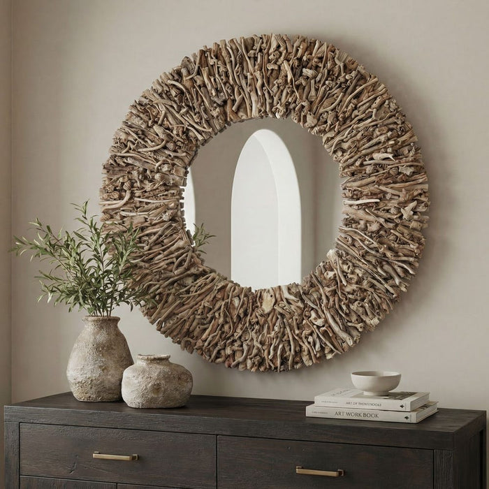 Uttermost Rossetti Natural Wood Round Wall Mirror