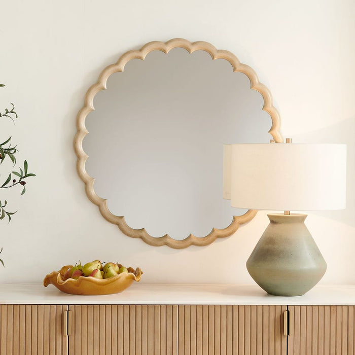 Uttermost Cerrito Burnished Ivory Wood Round Wall Mirror