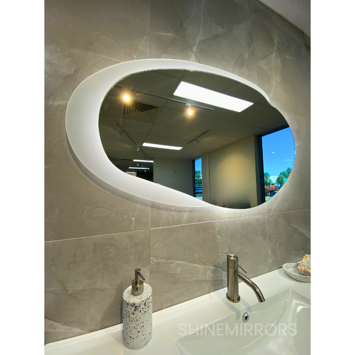 Emer Organic Shape LED Backlit Wall Mirror- Matte White Acrylic Edge
