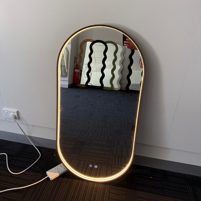 Kiah Oval Black Framed Frontlit LED Bathroom Mirror