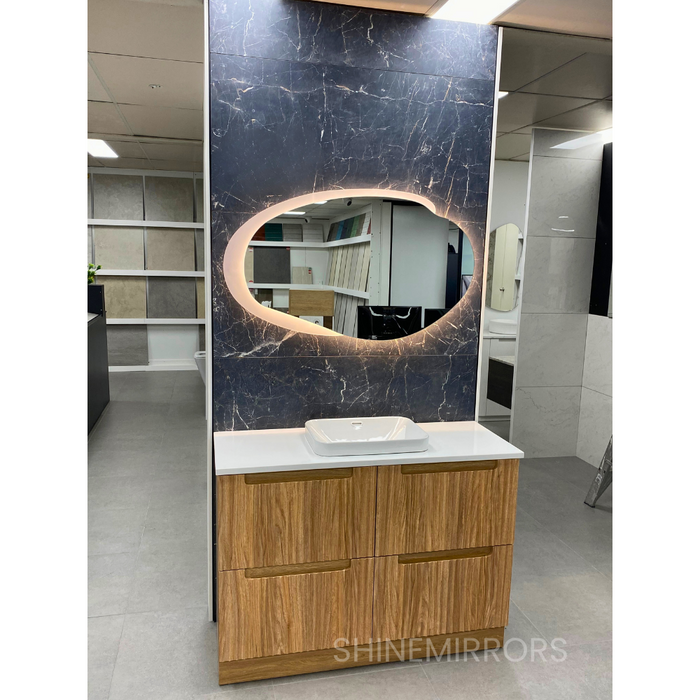 Emer Organic Shape LED Backlit Wall Mirror- Matte White Acrylic Edge