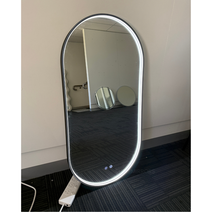 Kiah Oval Black Framed Frontlit LED Bathroom Mirror
