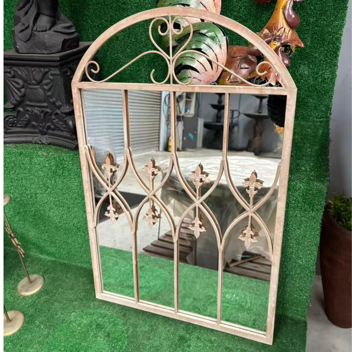 Shaina Vintage Iron Windowpane Outdoor Wall Mirror