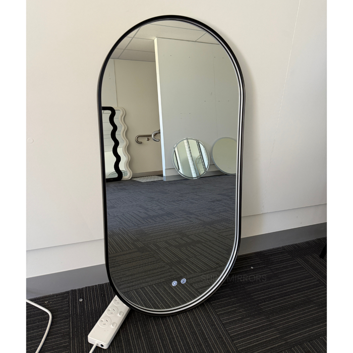 Kiah Oval Black Framed Frontlit LED Bathroom Mirror