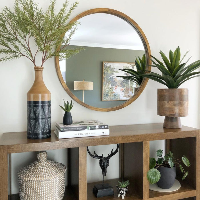 Tisha Dark Wood Round Wall Mirror