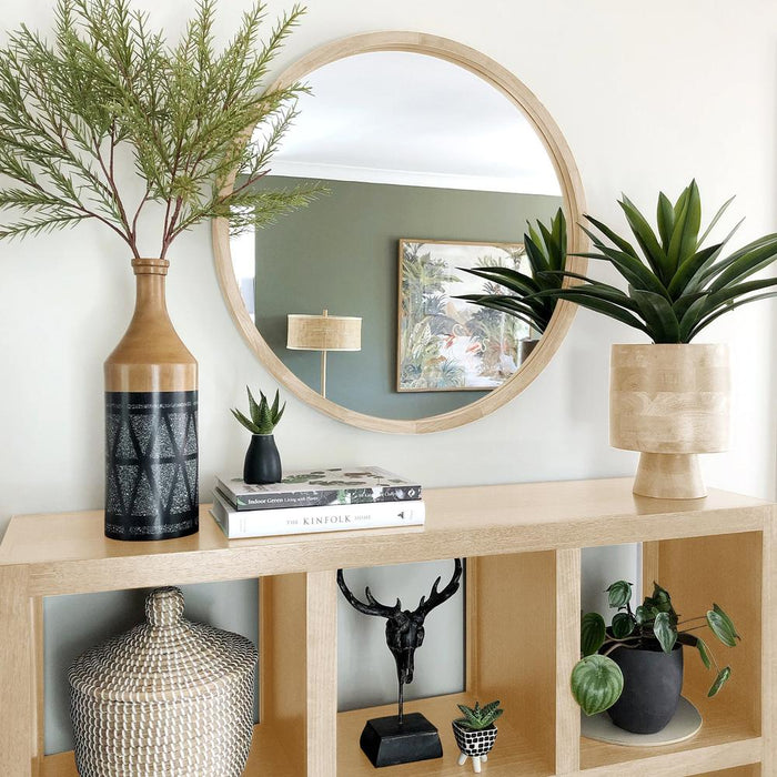 Tisha Light Wood Round Wall Mirror