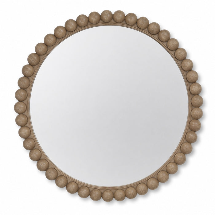 Ember Beaded Natural Wood Round Wall Mirror