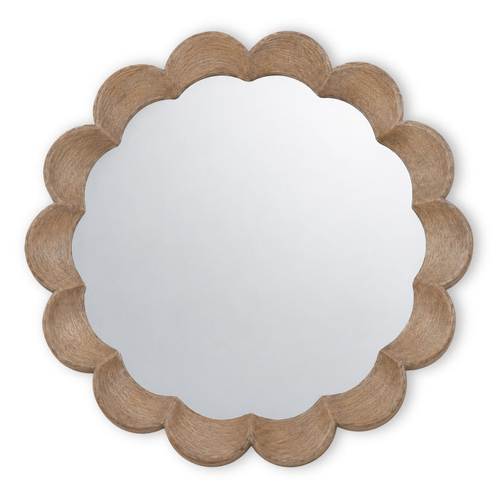 Petal Scalloped Natural Wood Round Wall Mirror