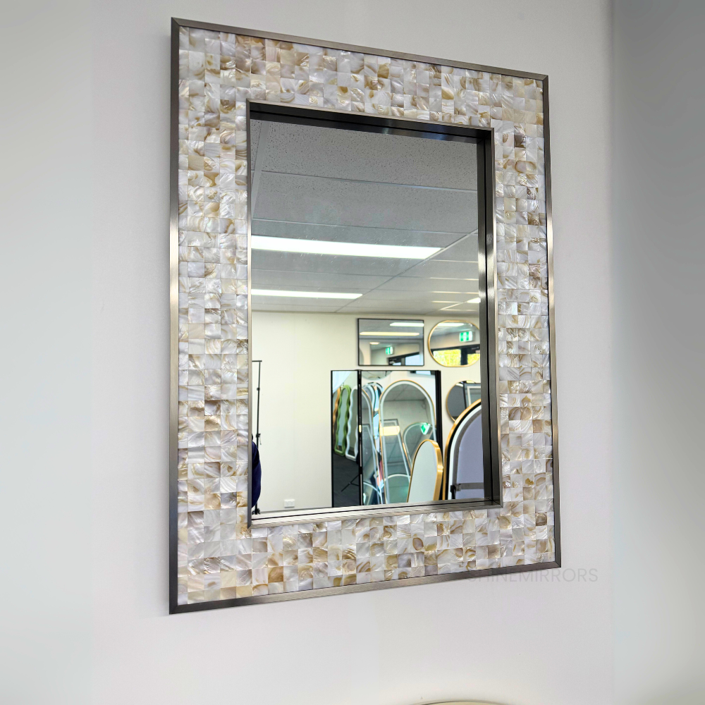 Albina Shell Inlay with Brushed Stainless Steel Frame — SHINE MIRRORS ...