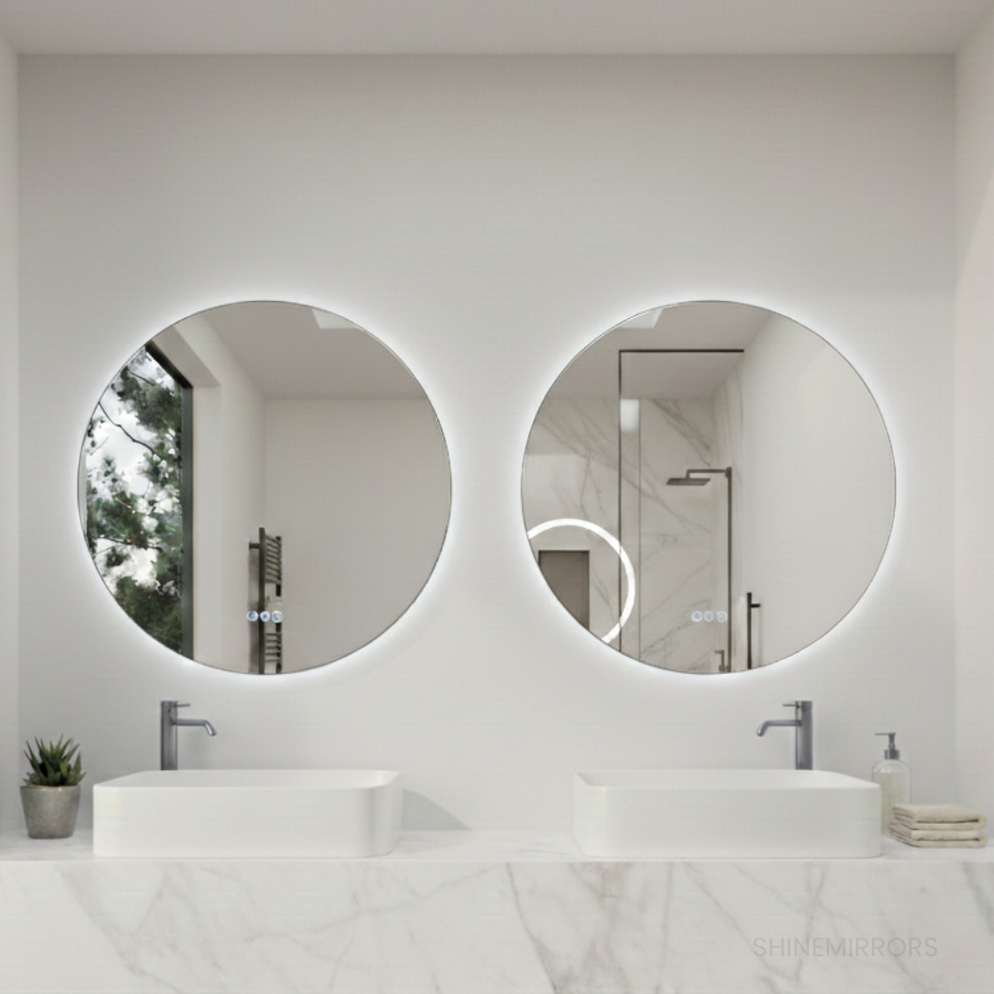 Alessio Round Backlit Framed LED Bathroom Mirror- Touch Button Type ...