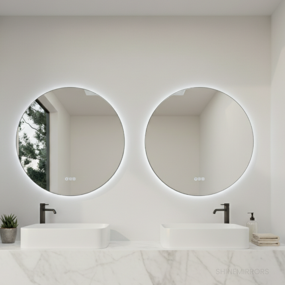 Alessio Round Backlit Framed LED Bathroom Mirror- Touch Button Type ...