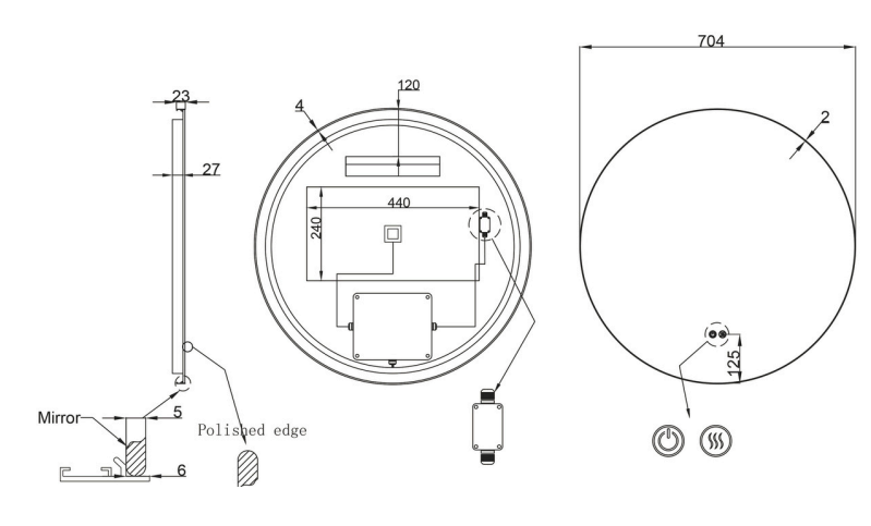 Alessio Round Backlit Framed LED Bathroom Mirror- Touch Button Type - Frame Colour Options