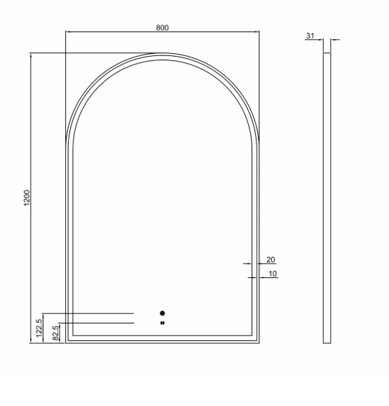 Amalia Matte Black Arched LED Frontlit Wall Mirror