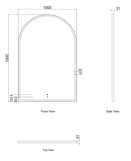 Amalia Matte Black Arched LED Frontlit Wall Mirror
