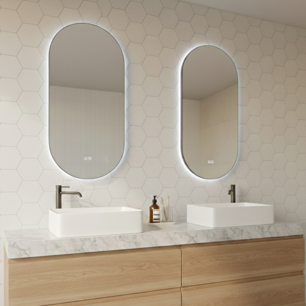 Amara Pill-Shaped Oval Framed Backlit LED Mirror - Touch Button Type ...