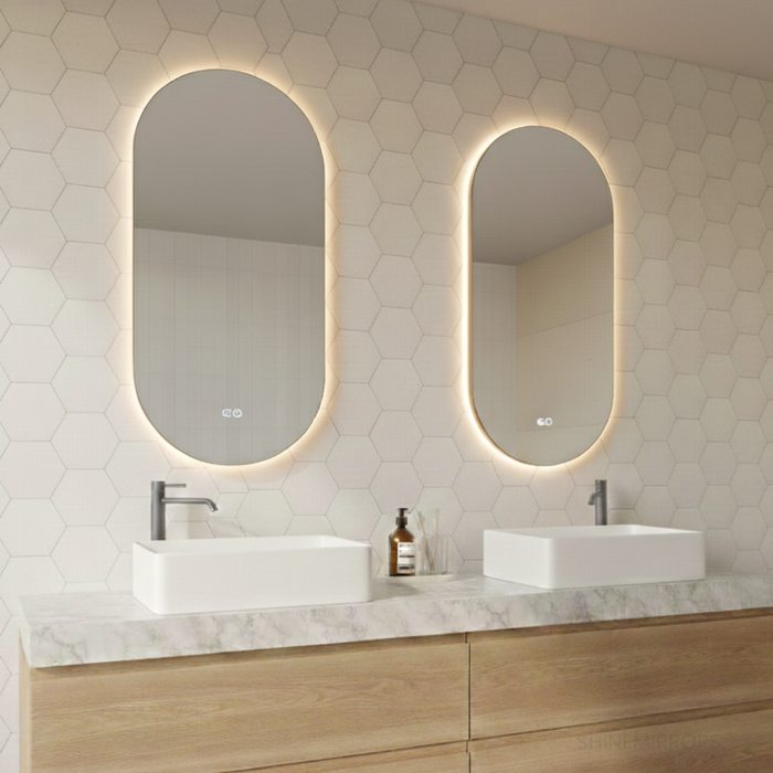 Amara Pill-Shaped Oval Framed Backlit LED Mirror - Touch Button Type - Frame Colour Options