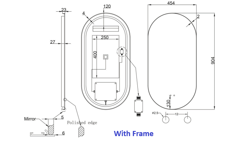 Amara Oval Pill Shaped Backlit LED Mirror - with Frame Option - and Wave Motion Sensor