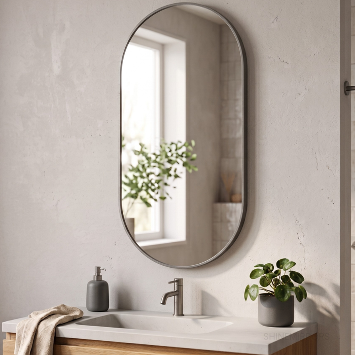 Anilo Oval Brushed Gunmetal Framed Wall Mirror