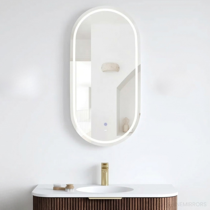 Antonella Sable Walnut LED Frontlit Mirrored Bathroom Shaving Cabinet