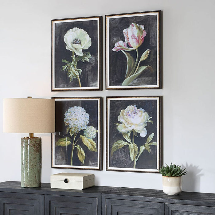 Uttermost Florals on Black Framed Prints, Set of 4
