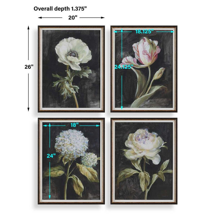 Uttermost Florals on Black Framed Prints, Set of 4