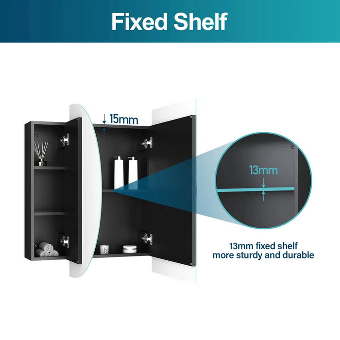 Beth Black Bathroom Mirror Shaving Cabinet 3-Door