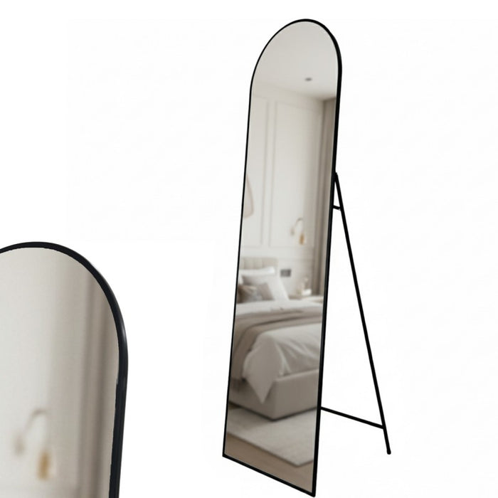 Nickly Black Arched Floor Standing Mirror