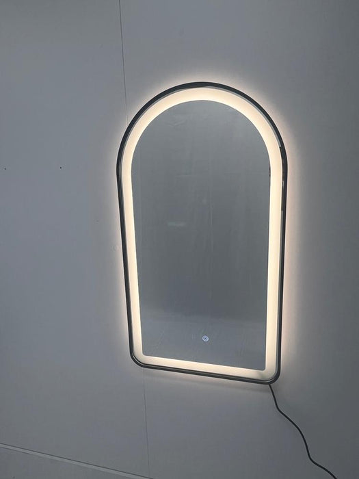 Allan Arched Black Framed Frosted Frontlit LED Bathroom Mirror