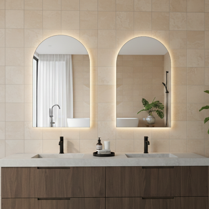 Aurelio Arch Backlit Framed LED Mirror - Touch Button Type - Frame Colour Options