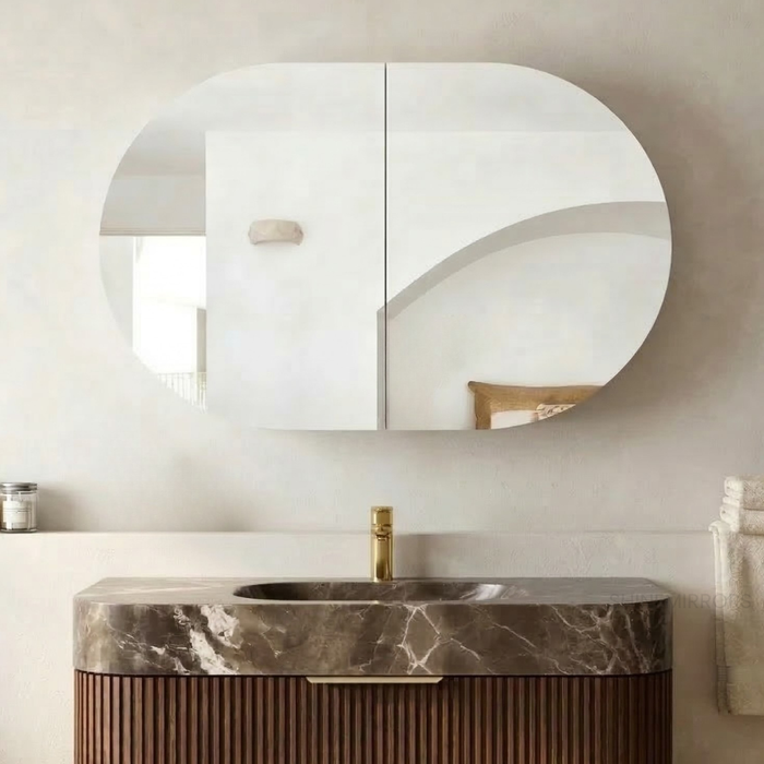 Bryson 2-door Sable Walnut Mirrored Bathroom Shaving Cabinet