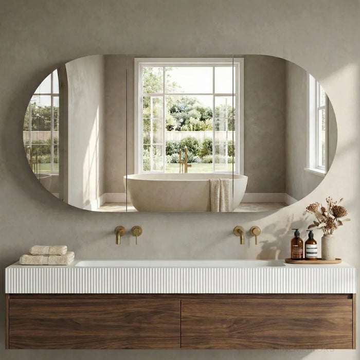 Bryson 3 Door Sable Walnut Mirrored Bathroom Shaving Cabinet