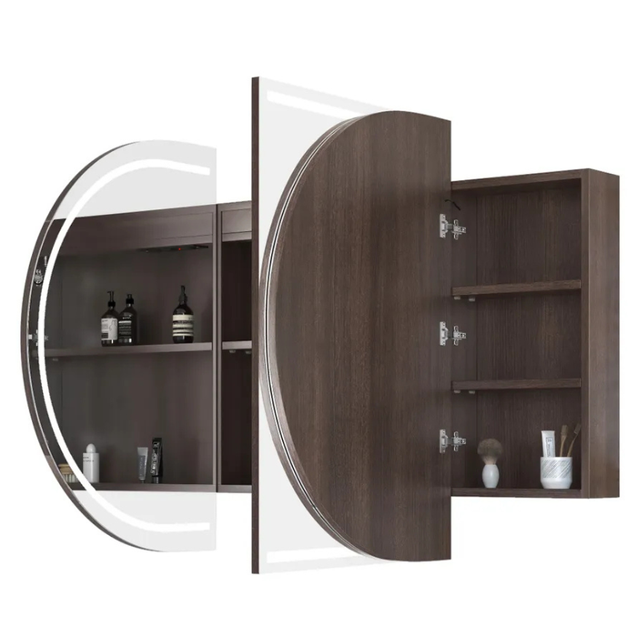 Bryson Sable Walnut LED Frontlit Mirrored Bathroom Shaving Cabinet 3-Door