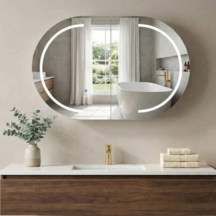 Bryson Sable Walnut LED Frontlit Mirrored Bathroom Shaving Cabinet 2-Door
