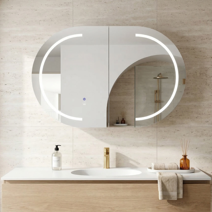 Bryson Woodland Oak LED Frontlit Mirrored Bathroom Shaving Cabinet 2-Door