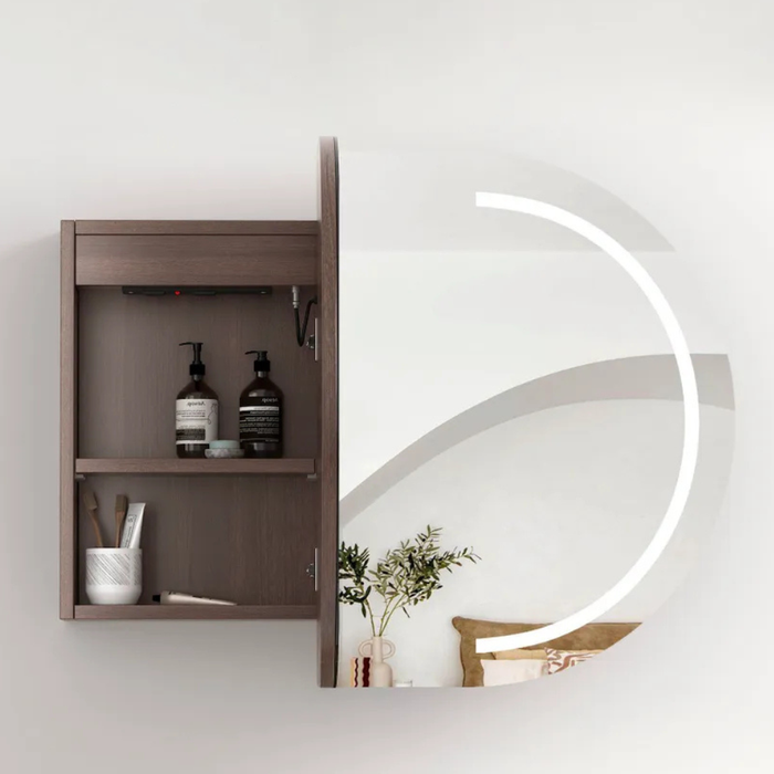 Bryson Sable Walnut LED Frontlit Mirrored Bathroom Shaving Cabinet 2-Door