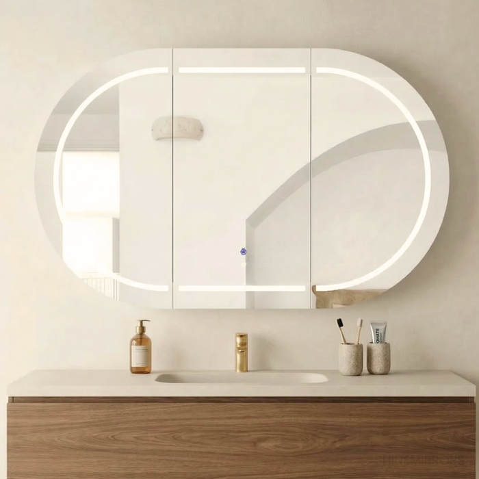 Bryson Woodland Oak LED Frontlit Mirrored Bathroom Shaving Cabinet 3-Door