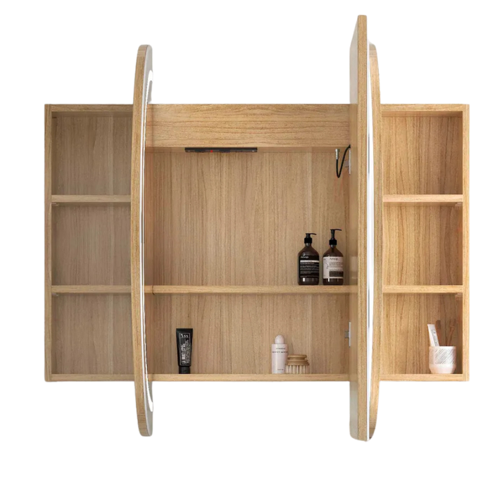 Bryson Woodland Oak LED Frontlit Mirrored Bathroom Shaving Cabinet 3-Door