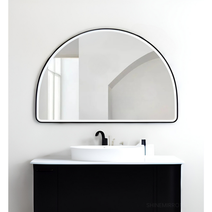 Cardi Arched Half Moon Frontlit LED Bathroom Mirror - Black