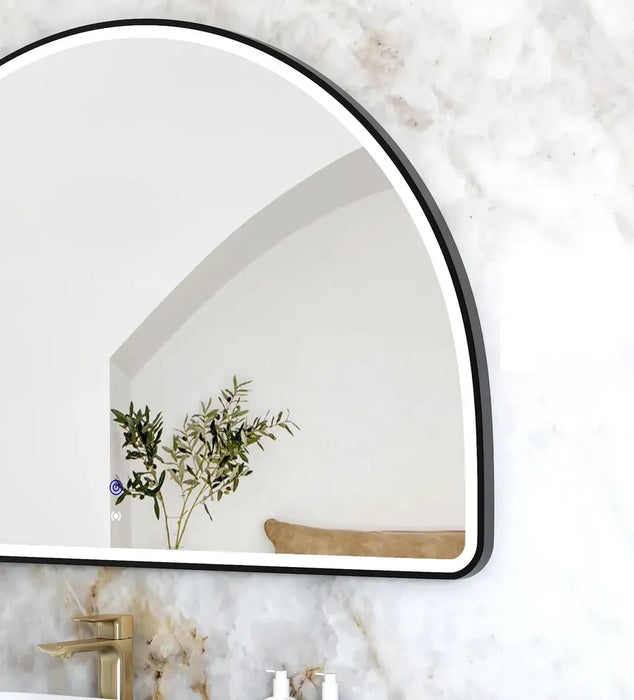Cardi Arched Half Moon Frontlit LED Bathroom Mirror - Black