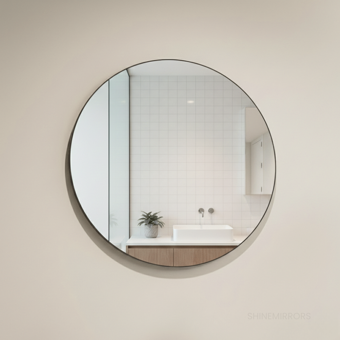 Crescent Round Black Framed Wall Mirror