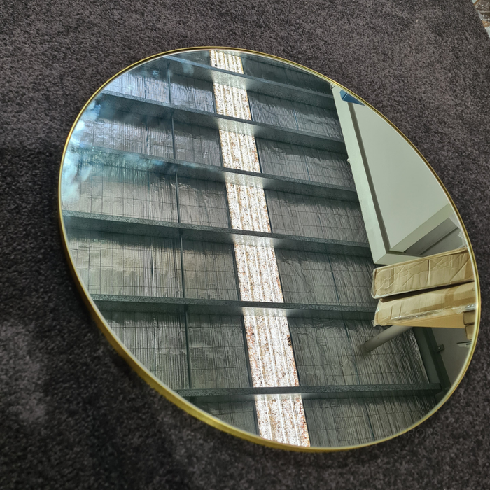 Crescent Round Brushed Gold Framed Wall Mirror