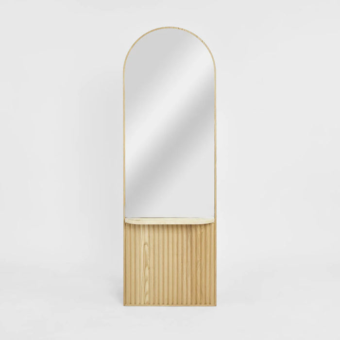 Hayden Natural Oak Arched Wall Mirror With Shelf