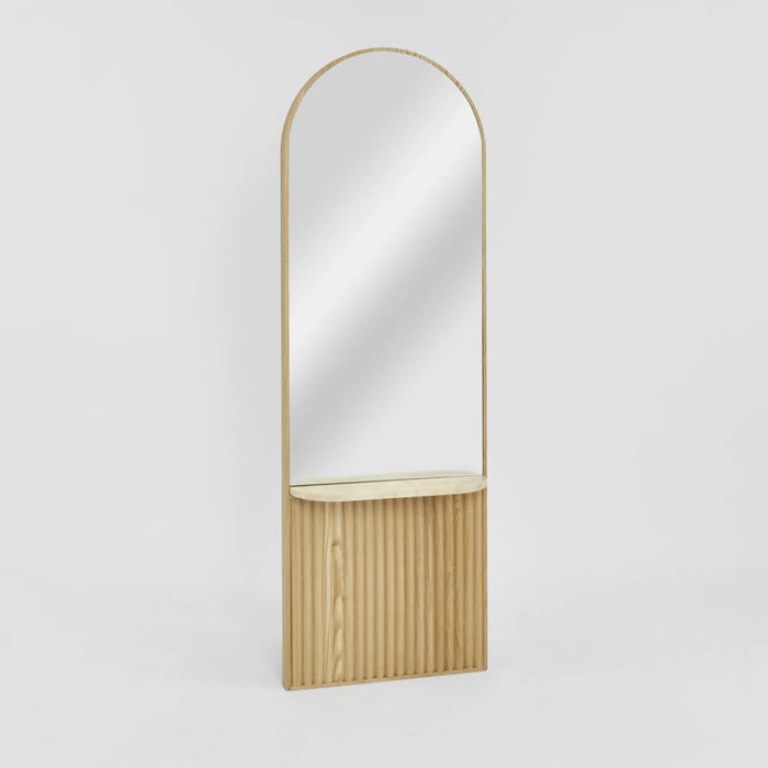 Hayden Natural Oak Arched Wall Mirror With Shelf