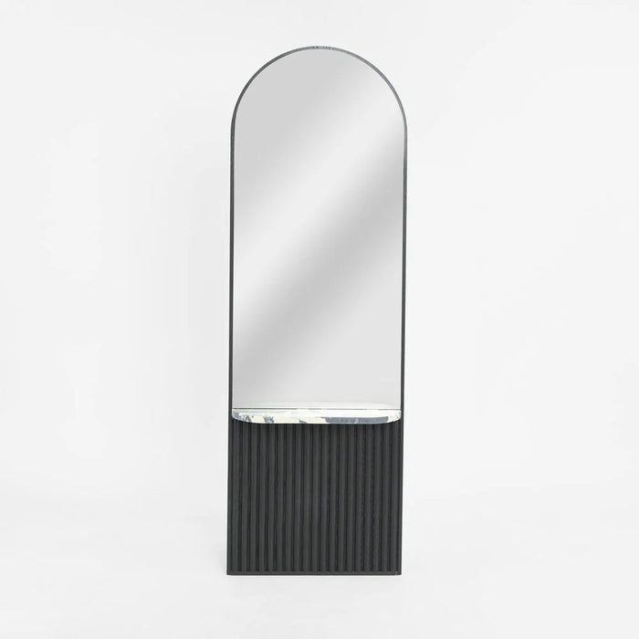 Hayden Black Oak Arched Wall Mirror With Shelf