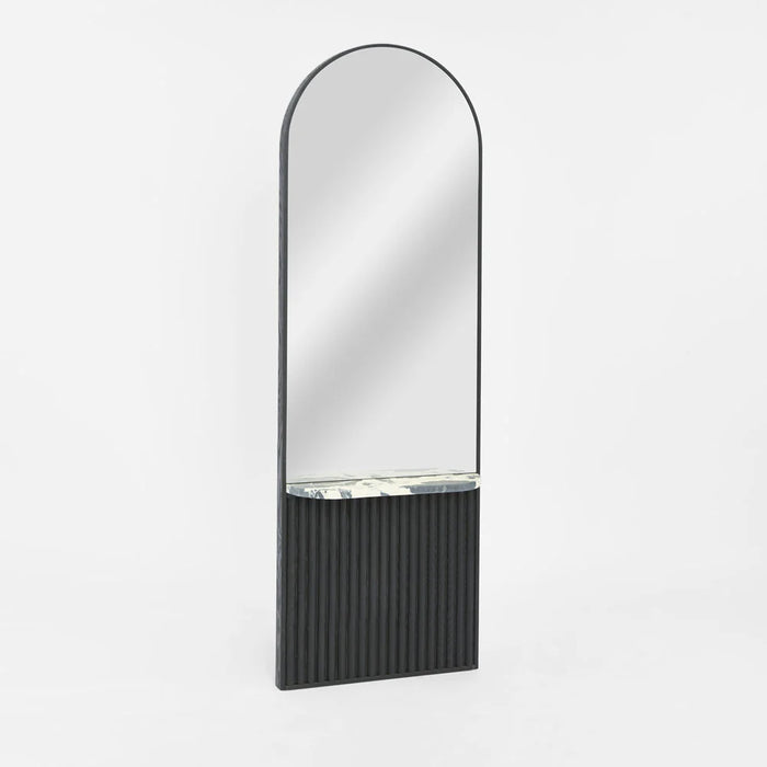 Hayden Black Oak Arched Wall Mirror With Shelf