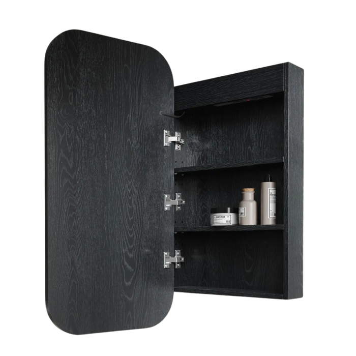 Delfina Black Oak LED Frontlit Mirrored Bathroom Shaving Cabinet